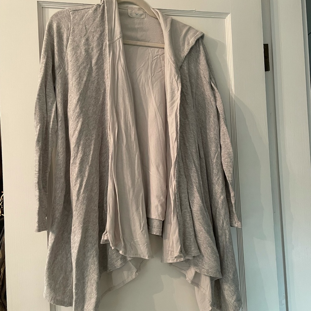 Gray drape cardigan with hood